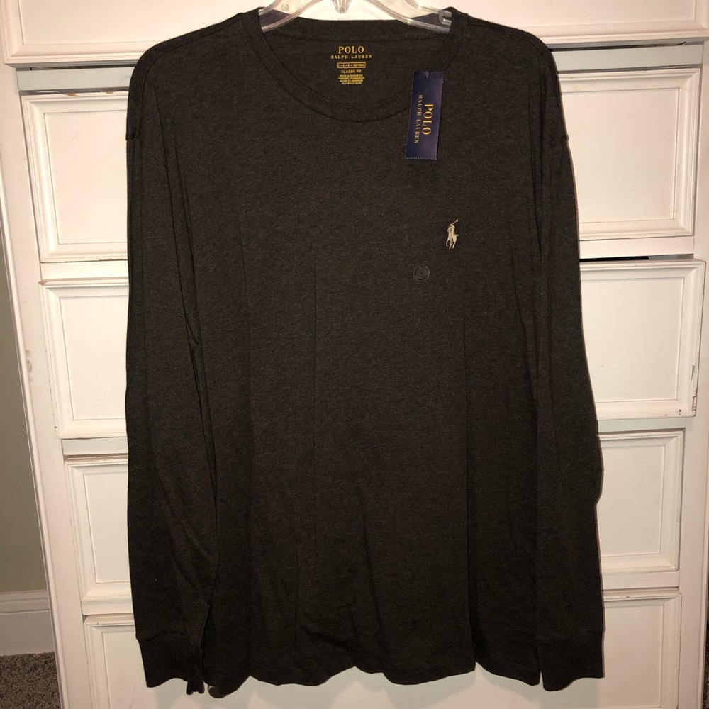 NWT Men’s Polo Ralph Lauren Cotton Crew Neck Long Sleeve Dark Gray